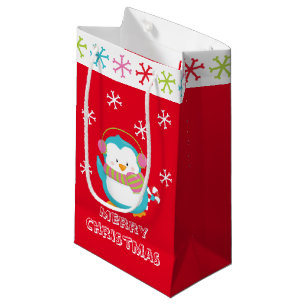 Sacola Para Presentes Pequena Pinguim Feriado Feliz