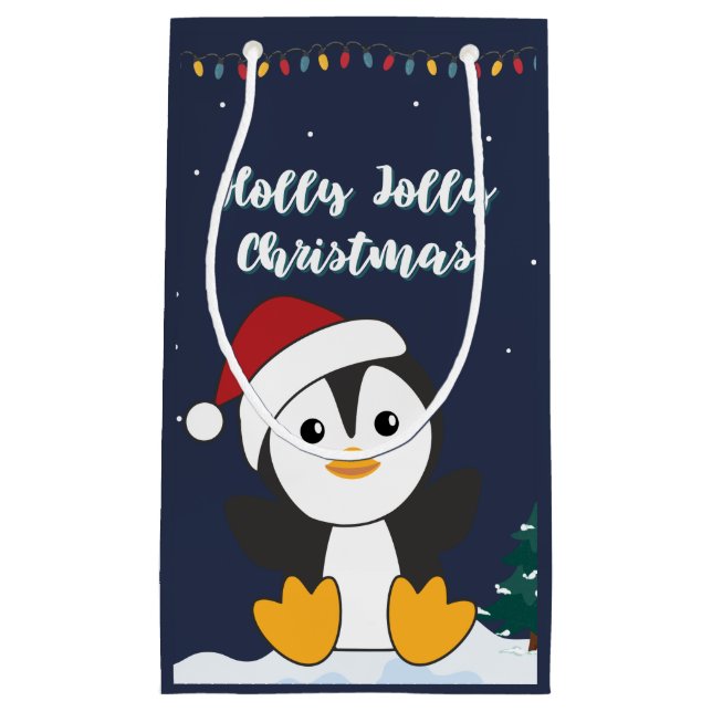 Sacola Para Presentes Pequena Pinguim Natal Neve Animais de inverno Pinguins Sma (Frente)