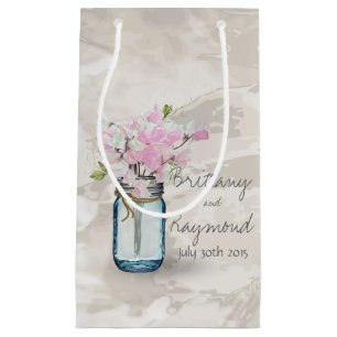 SACOLA PARA PRESENTES PEQUENA PINK DOCE PEAS VINTAGEM MASON JAR WATERCOLOR