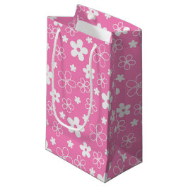 SACOLA PARA PRESENTES PEQUENA PINK E FLUXAS BRANCAS