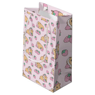 Sacola Para Presentes Pequena Pink Guiné-porco e Morango
