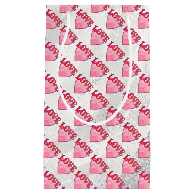 Sacola Para Presentes Pequena Pink Love Heart Pattern (Frente)