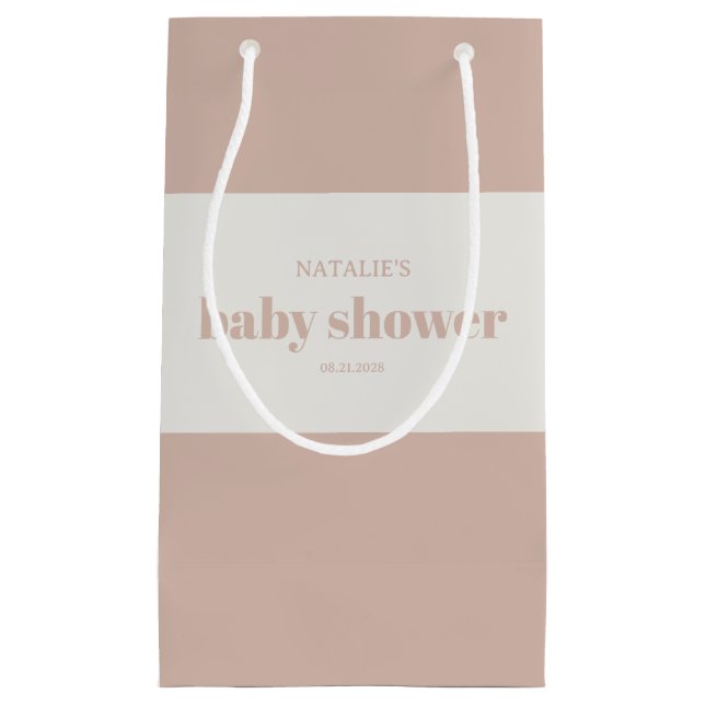 Sacola Para Presentes Pequena Pink Sandstone Typography Baby Shower Favor (Frente)
