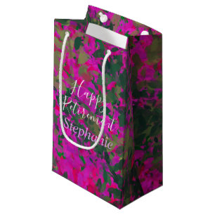 Sacola Para Presentes Pequena Pintado pela mão do Jardim Floral Rosa Feliz de Re