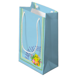 Sacola Para Presentes Pequena Pintinho da páscoa com flores