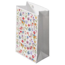 Sacola Para Presentes Pequena Pintura em Aquarela de Flor Silvestre Azul Roxo Ve