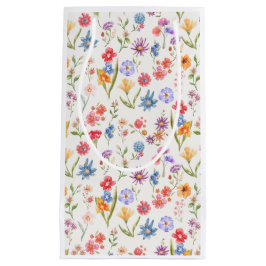 Sacola Para Presentes Pequena Pintura em Aquarela de Flor Silvestre Azul Roxo Ve