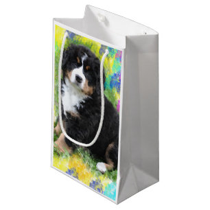 Sacola Para Presentes Pequena Pintura em Aquarela do Cão de Montanha Bernês