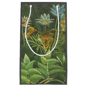 Sacola Para Presentes Pequena Pintura Tropical do Leão da Selva Rousseau