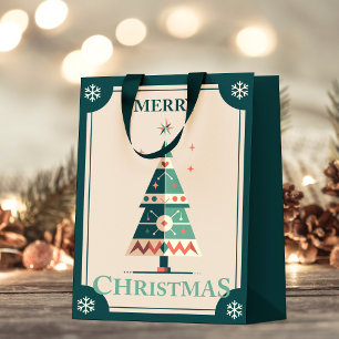 Sacola Para Presentes Pequena Placa de Natal Retroativa com Design de Árvore Geo
