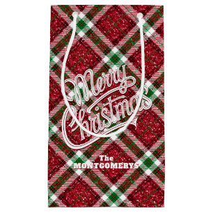 Sacola Para Presentes Pequena Plaid de Natal Brilhante Alegre 