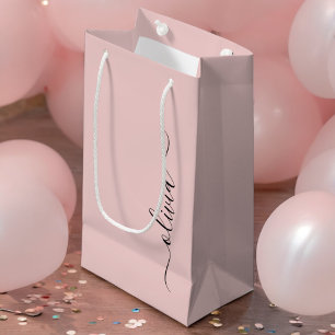 Sacola Para Presentes Pequena Poeira Rosa Moderno Nome Monograma Feminino Rascun