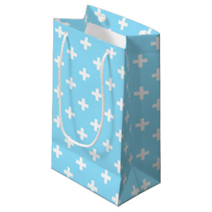 Sacola Para Presentes Pequena Polka branca cruza o azul-bebê