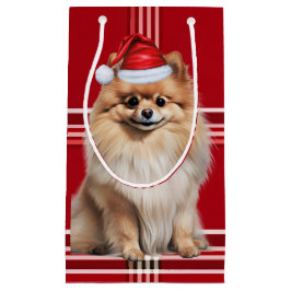 Sacola Para Presentes Pequena Pomerânia Cachorro Natal Vermelho Xadrez Natal
