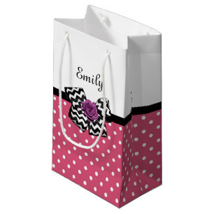 Sacola Para Presentes Pequena Pontos Cor-de-Rosa Bonitos Rosa Roxa Chevron Laço