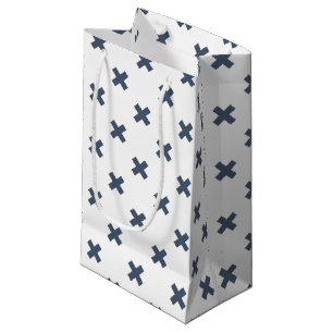 Sacola Para Presentes Pequena Pontos crus de cinza azul em branco