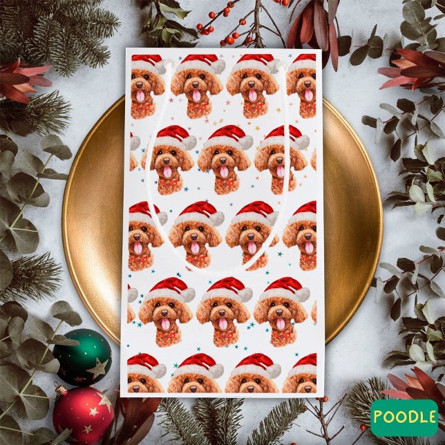 Sacola Para Presentes Pequena Poodle Dog Raça Estrelas de Natal (Criador carregado)