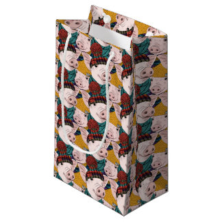 Sacola Para Presentes Pequena Porcos com teste padrão dos chapéus