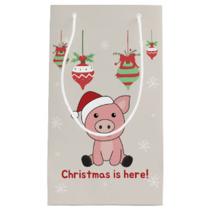 Sacola Para Presentes Pequena Porcos Feliz Animais de Natal Porcos Pequenos Saco