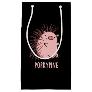 Sacola Para Presentes Pequena Porky-pine Funny Porcupine Pun Dark BG