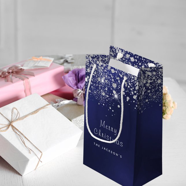 Sacola Para Presentes Pequena Prata azul-natalina (Criador carregado)