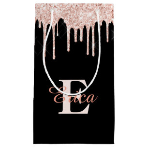 Sacola Para Presentes Pequena Preto com Dourada brilhante cor-de-rosa - Monogram