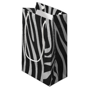 Sacola Para Presentes Pequena Preto da zebra e luz - impressão das cinzas