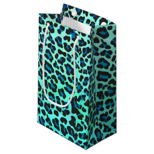 Sacola Para Presentes Pequena Preto do leopardo e impressão da cerceta