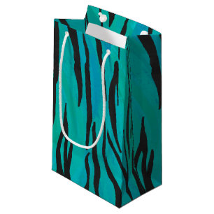 Sacola Para Presentes Pequena Preto do tigre e impressão da cerceta
