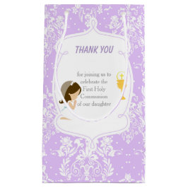 Sacola Para Presentes Pequena Primeira Comunhão Brunette Hair Girl Obrigado