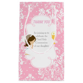 Sacola Para Presentes Pequena Primeira Comunhão Brunette Hair Girl Obrigado