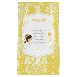 Sacola Para Presentes Pequena Primeira Comunhão Brunette Hair Girl Obrigado