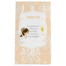 Sacola Para Presentes Pequena Primeira Comunhão Brunette Hair Girl Obrigado