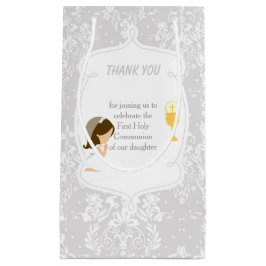 Sacola Para Presentes Pequena Primeira Comunhão Brunette Hair Girl Obrigado