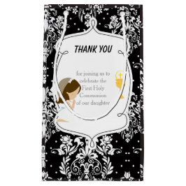 Sacola Para Presentes Pequena Primeira Comunhão Brunette Hair Girl Obrigado