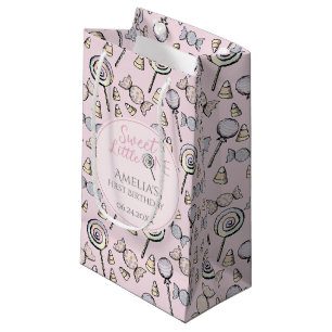 Sacola Para Presentes Pequena Primeiro aniversario de Tema do Doces Rosa