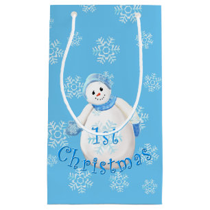 Sacola Para Presentes Pequena Primeiro boneco de neve bonito do Natal