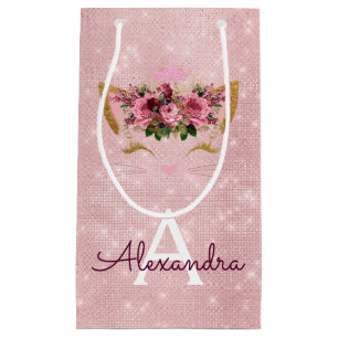 Sacola Para Presentes Pequena Princesa Rosa Kitten Rosa Dourada Leve Rosa Rosa