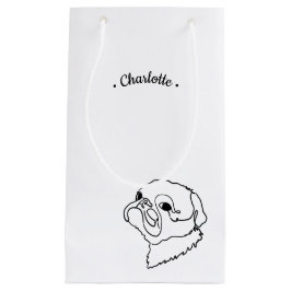 Sacola Para Presentes Pequena Pug de Arte de Linha Personalizável