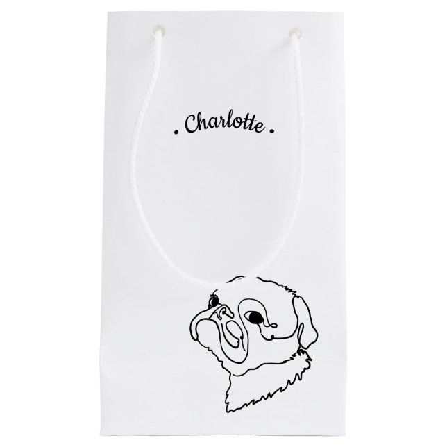 Sacola Para Presentes Pequena Pug de Arte de Linha Personalizável (Frente)