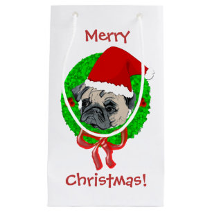 Sacola Para Presentes Pequena Pug do Feliz Natal
