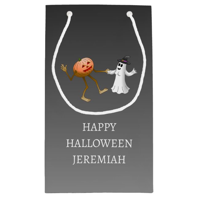 Sacola Para Presentes Pequena Pumpkin do Halloween e Fantasma (Verso)