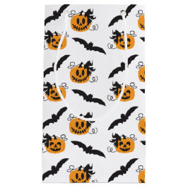 Sacola Para Presentes Pequena Pumpkin E Bat Patterno Jack O Lanterna Laranja