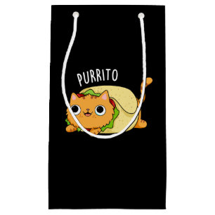 Sacola Para Presentes Pequena Purrito Funny Cat Burrito Pun Dark BG