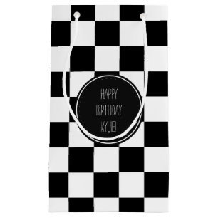 Sacola Para Presentes Pequena Quadrados Checkered brancos pretos