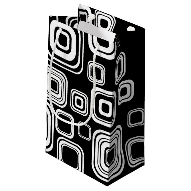 Sacola Para Presentes Pequena Quadrados preto e branco retros (Verso inclinado)