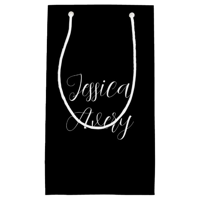 Sacola Para Presentes Pequena Qualquer Nome | Script branco editável elegante em (Frente)