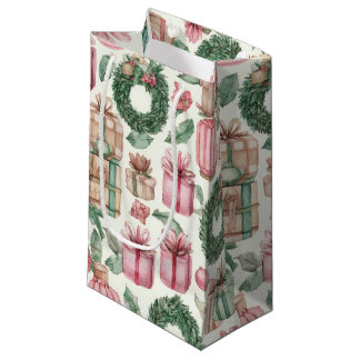 Sacola Para Presentes Pequena QUEBRADOR DE NOZES DE NATAL EM Aquarela ROSA E VER