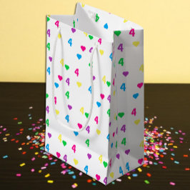 Sacola Para Presentes Pequena Rainbow Hearts 4º aniversário