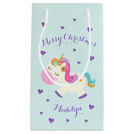 Sacola Para Presentes Pequena Rainbow Unicorn Natal Glitter Aqua